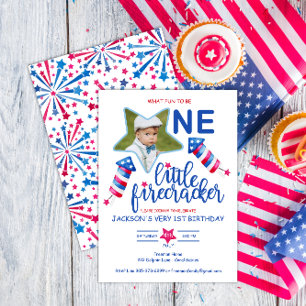 Invitación Little Firecracker el 4 de julio, primer cumpleaño