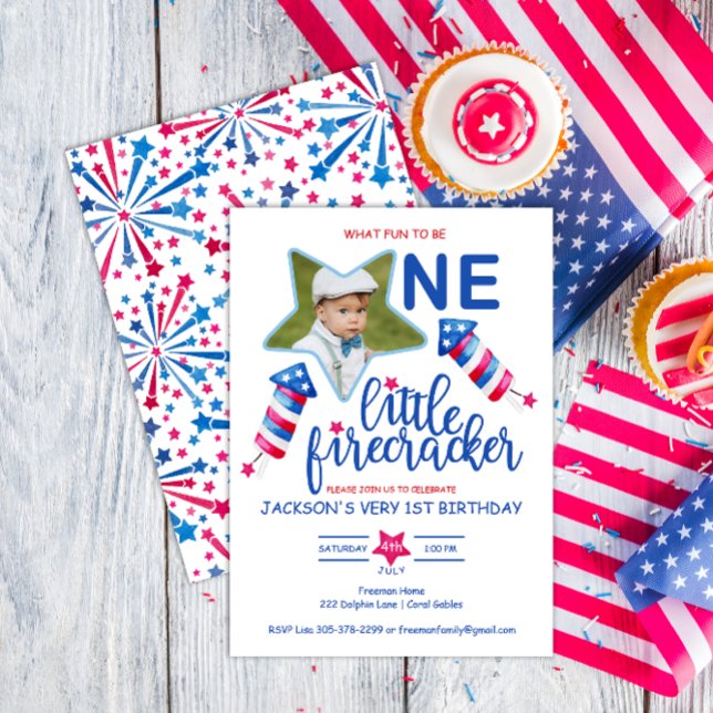Invitación Little Firecracker el 4 de julio, primer cumpleaño (Subido por el creador)