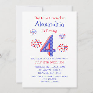 Invitación Little Firecracker en su cuarto cumpleaños