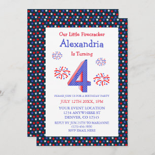 Invitación Little Firecracker en su cuarto cumpleaños