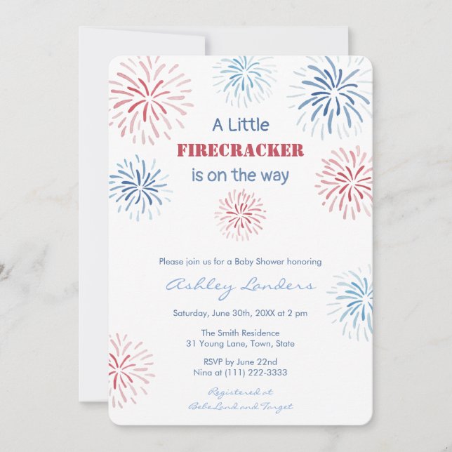 Invitación Little Firecracker On the Way Baby Shower Fiesta (Anverso)