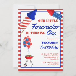 Invitación Little Firecracker primer cumpleaños 4 de julio EE