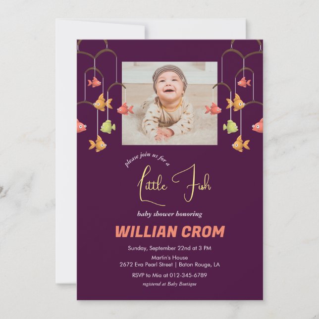 Invitación Little Fish Crimson Color Baby Shower (Anverso)