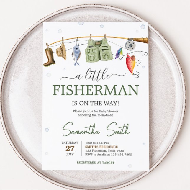 Invitación Little Fisherman Baby Shower (Boho Fisherman Baby Shower Invitation)