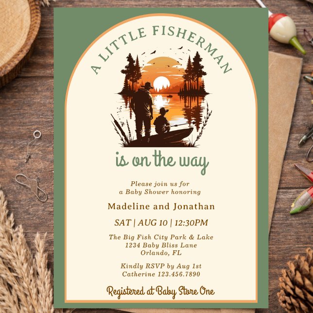 Invitación Little Fisherman On the Way Sage Boy Baby Shower (Subido por el creador)