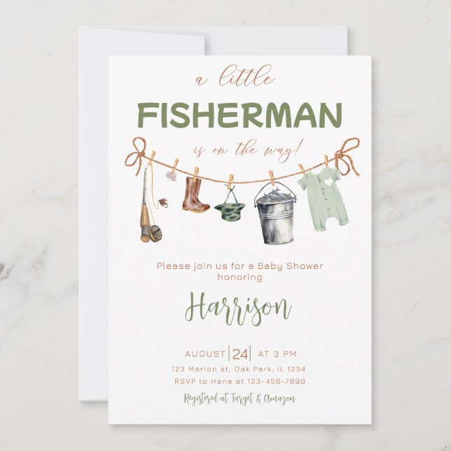 Invitación Little Fishman Fishing Clothesline Baby Shower (Anverso)