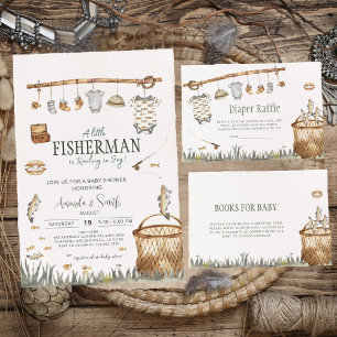 Invitación Little Fishman Watercolor Fishing Baby Shower