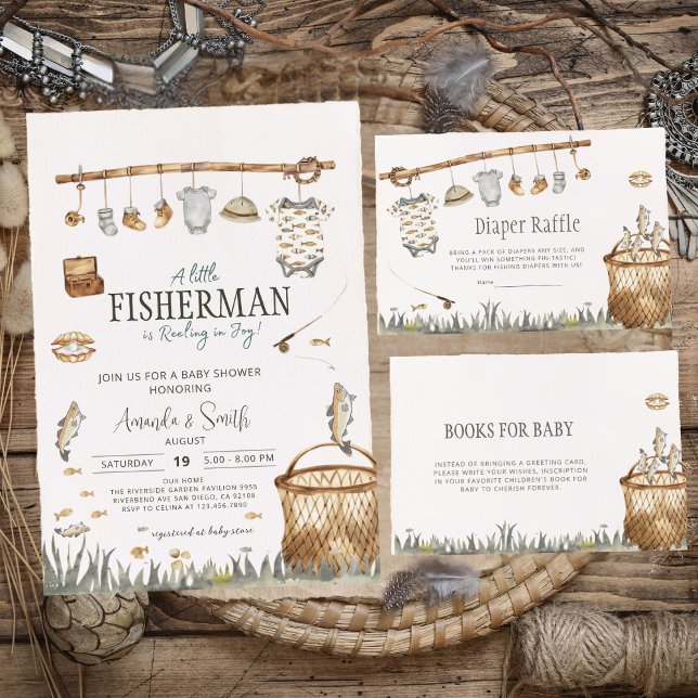 Invitación Little Fishman Watercolor Fishing Baby Shower (Subido por el creador)