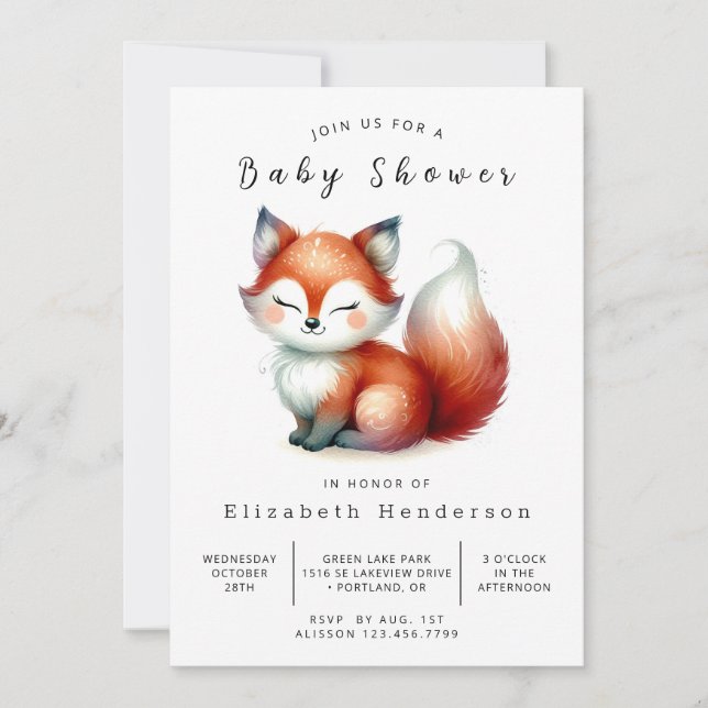 Invitación Little Forest Explorer Fox Baby Shower (Anverso)