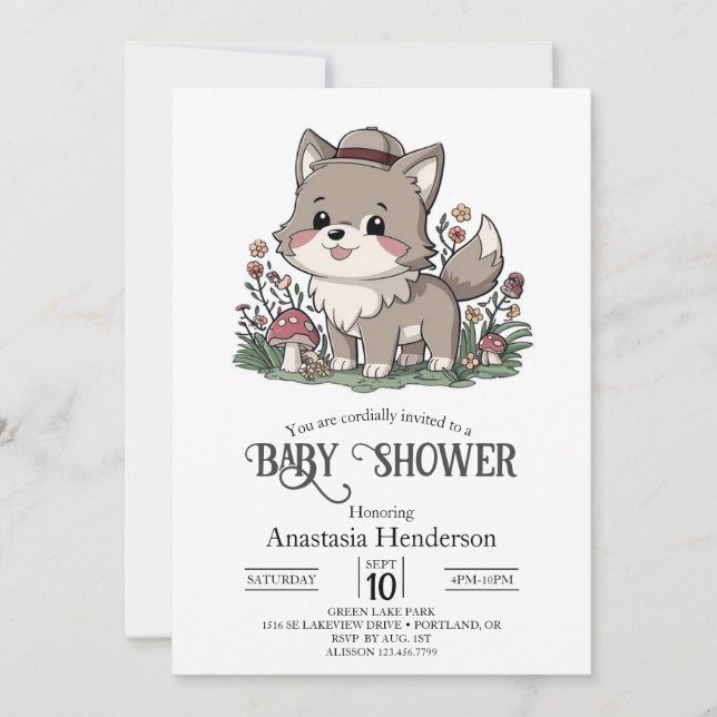 Invitación Little Forest Wolf Baby Shower (Anverso)