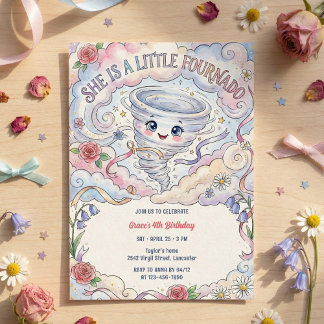 Invitación Little Fournado Cute Tornado Girl Birthday Party