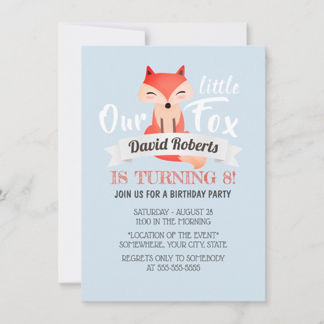 Invitación Little Fox Cute Woodland Animal Birday (Anverso)