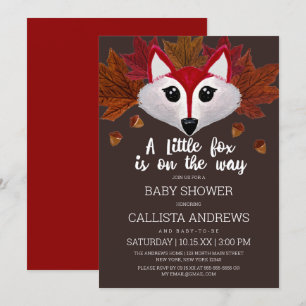 Invitación Little Fox Fall Red Brown Watercolor Baby Shower