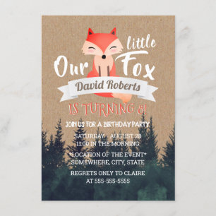 Invitación Little Fox Rustic Forest Birday Party