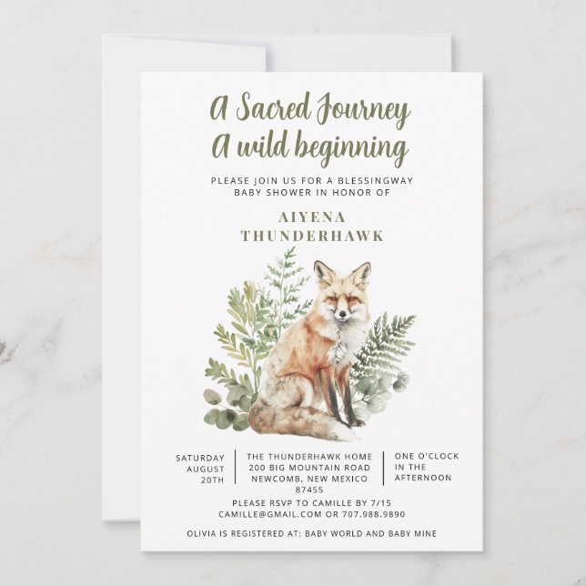 Invitación Little Fox Spirit Blessingway Baby Shower (Anverso)