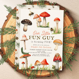Invitación Little Fun Guy Mushroom Bee Boy Cumpleaños