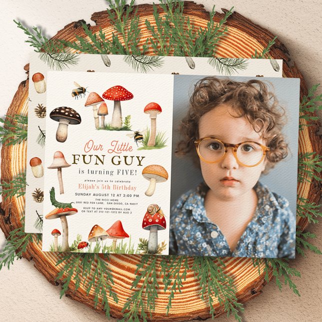 Invitación Little Fun Guy Mushroom Bee Boy Photo Birday (Subido por el creador)
