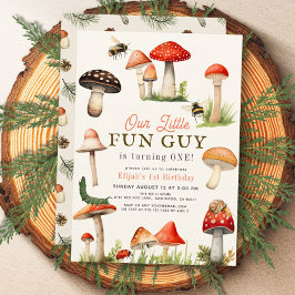 Invitación Little Fun Guy Mushroom Bee Boy Primer cumpleaños