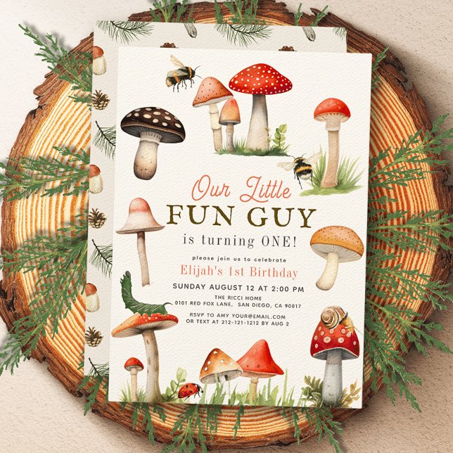 Invitación Little Fun Guy Mushroom Bee Boy Primer cumpleaños (Subido por el creador)