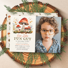 Invitación Little Fun Guy Mushroom Boy Photo Birday