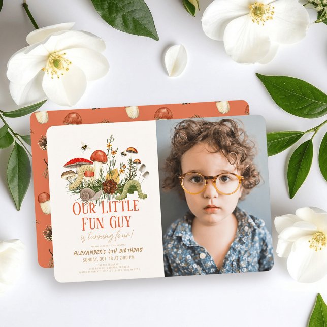 Invitación Little Fun Guy Mushroom Worms Photo Birthday (Subido por el creador)