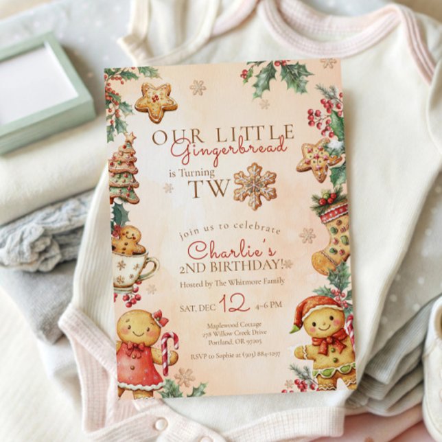 Invitación Little Gingerbread 2nd Birthday Christmas (Subido por el creador)