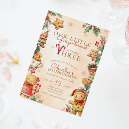 Invitación Little Gingerbread 3rd Birthday Christmas