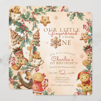 Invitación Little Gingerbread Christmas 1st Birthday