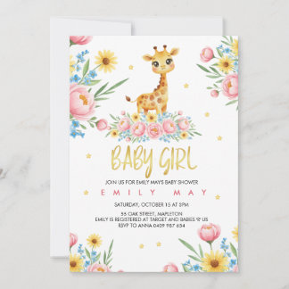 Invitación Little Giraffe Girl Baby Shower Celebration