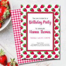 Little Girl Strawberry Pattern Green Pink Birday