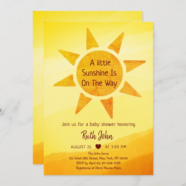 Invitación Little Gold Sunshine Moderno Boho Baby Shower Invi (Anverso / Reverso)
