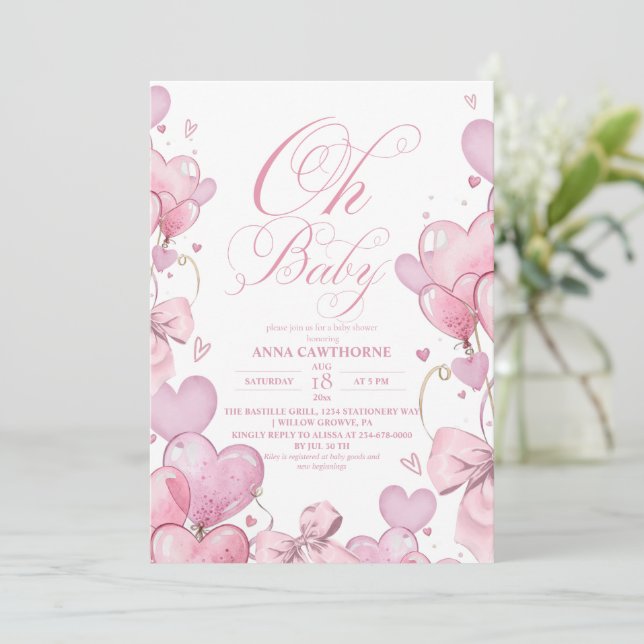 Invitación Little Hearts Girl Baby Shower (Anverso de pie)