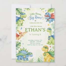 Invitación Little Heroes Big Roars Dinosaur Birthday