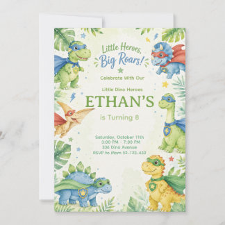 Invitación Little Heroes Big Roars Dinosaur Birthday