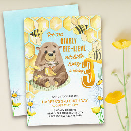 Invitación Little Honey Bearly Bee-lieve 3er Birthday Bee