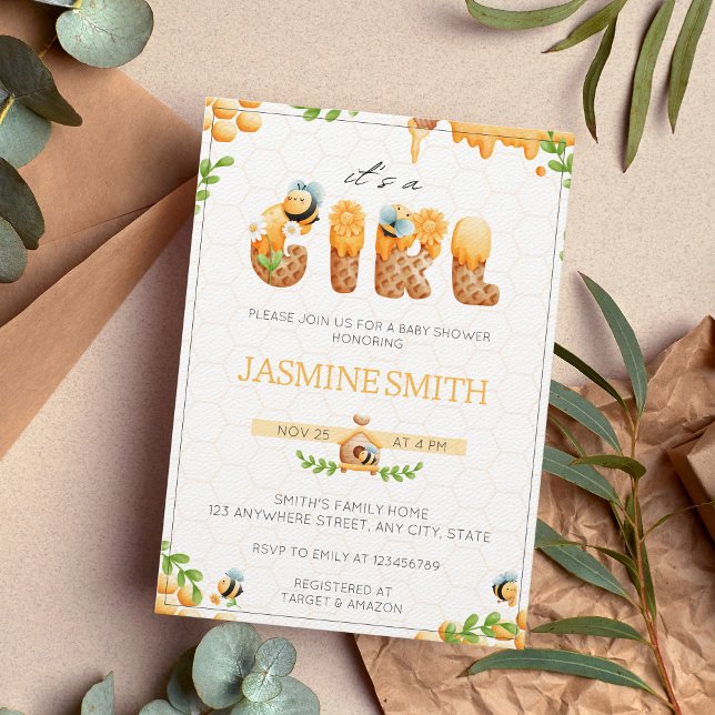 Invitación Little Honey Bee Chica Baby Shower (Subido por el creador)