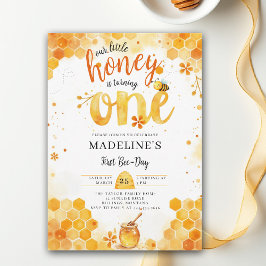 Invitación Little Honey Bee Day Cute Watercolor 1st Birthday