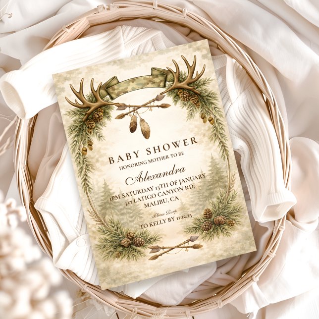 Invitación Little Hunter Antler Woodland Baby Shower (Subido por el creador)