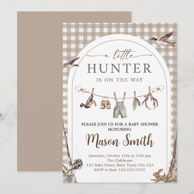 Invitación Little Hunter Baby Shower Invitation Boy (Anverso / Reverso)