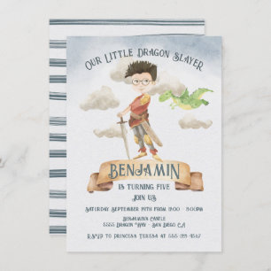 Invitación Little Knight Dragon Slayer Fairytale Birday Inv