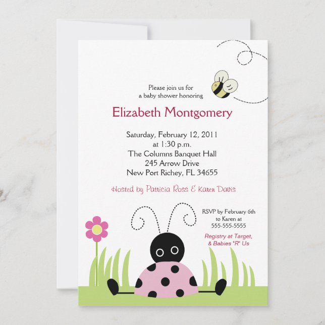 Invitación Little Ladybug (Pink) Baby Shower 5x7 (Anverso)