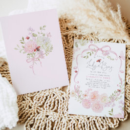 Invitación Little Ladybug Pink Bow Wildflower Baby Shower