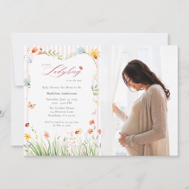 Invitación Little Ladybug Wildflower Baby Shower Photo (Anverso)