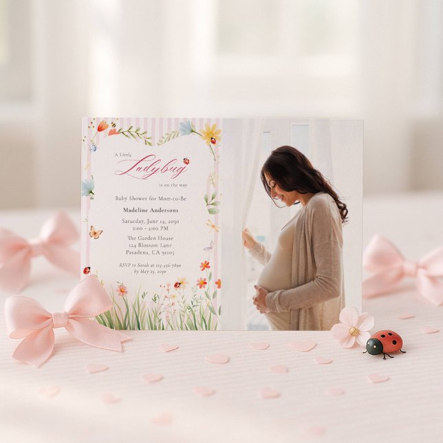 Invitación Little Ladybug Wildflower Baby Shower Photo (Subido por el creador)
