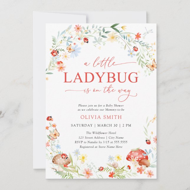 Invitación Little Ladybug Wildflower Girl Baby Shower (Anverso)