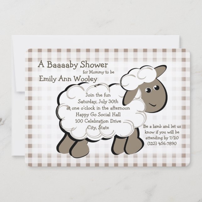 Invitación Little Lamb Gingham Baby Shower (Anverso)