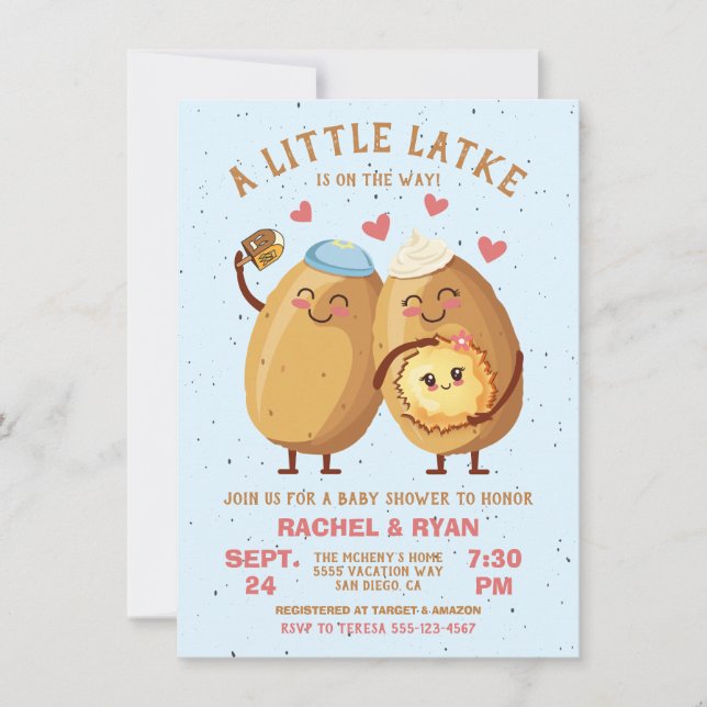 Invitación Little Latke Hanukkah Baby Shower (Anverso)