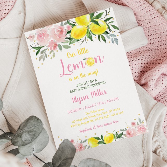 Invitación Little Lemon Pink Floral Summer Baby Shower (Subido por el creador)