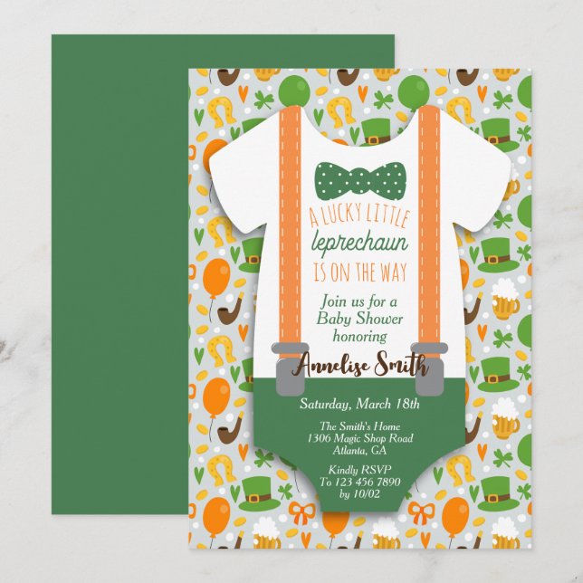 Invitación Little Leprechaun Baby Shower (Anverso / Reverso)