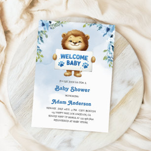 Invitación Little Lion Baby Shower - Blue Jungle Theme